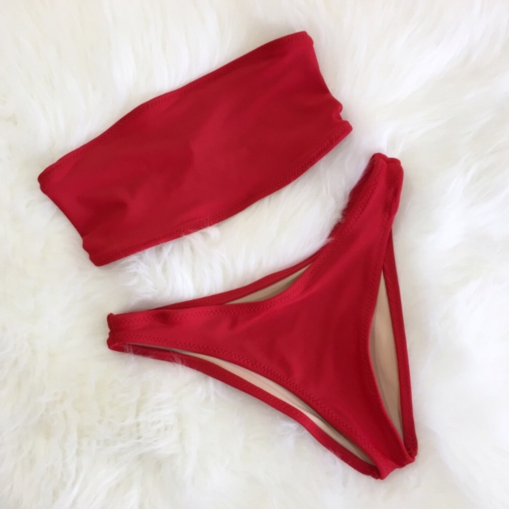 ❤️ Red Bandeau High Hip Cut Bikini ❤️ by LucyBea